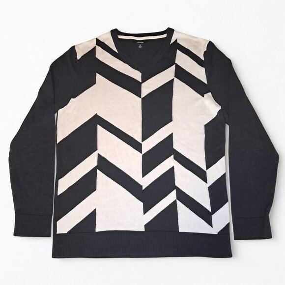 Alfani Mens Broken Chevron Sweater Long Sleeve Black White Size Med MSRP: $70.00 - Picture 1 of 8
